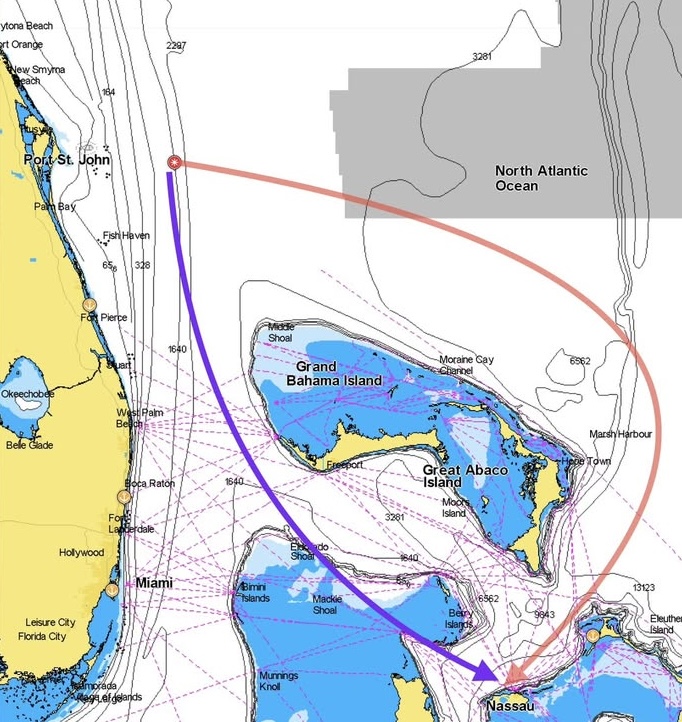 Message in bottle map to Nassau